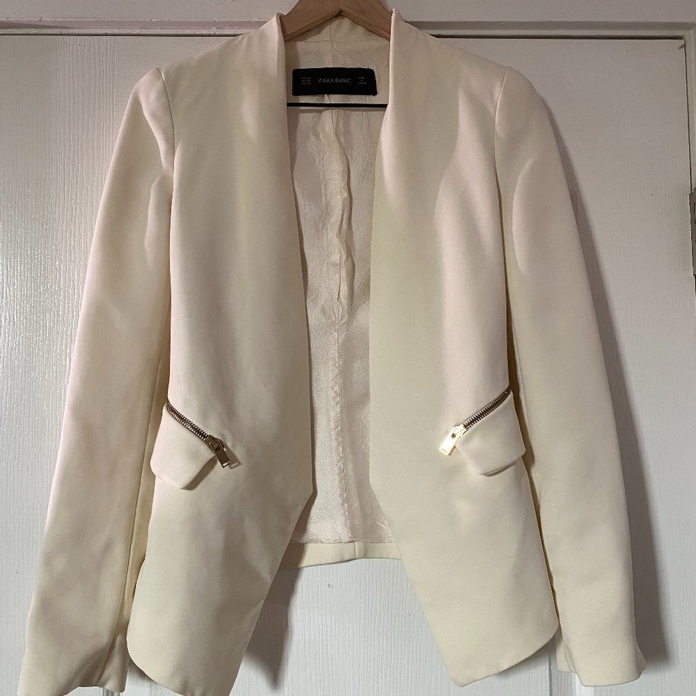 Zara Cream Open Blazer with Gold Detail, Size XS